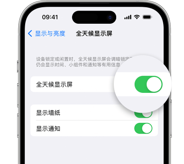 龙门苹果15预约维修分享iPhone15如何设置全天候显示屏幕可见 